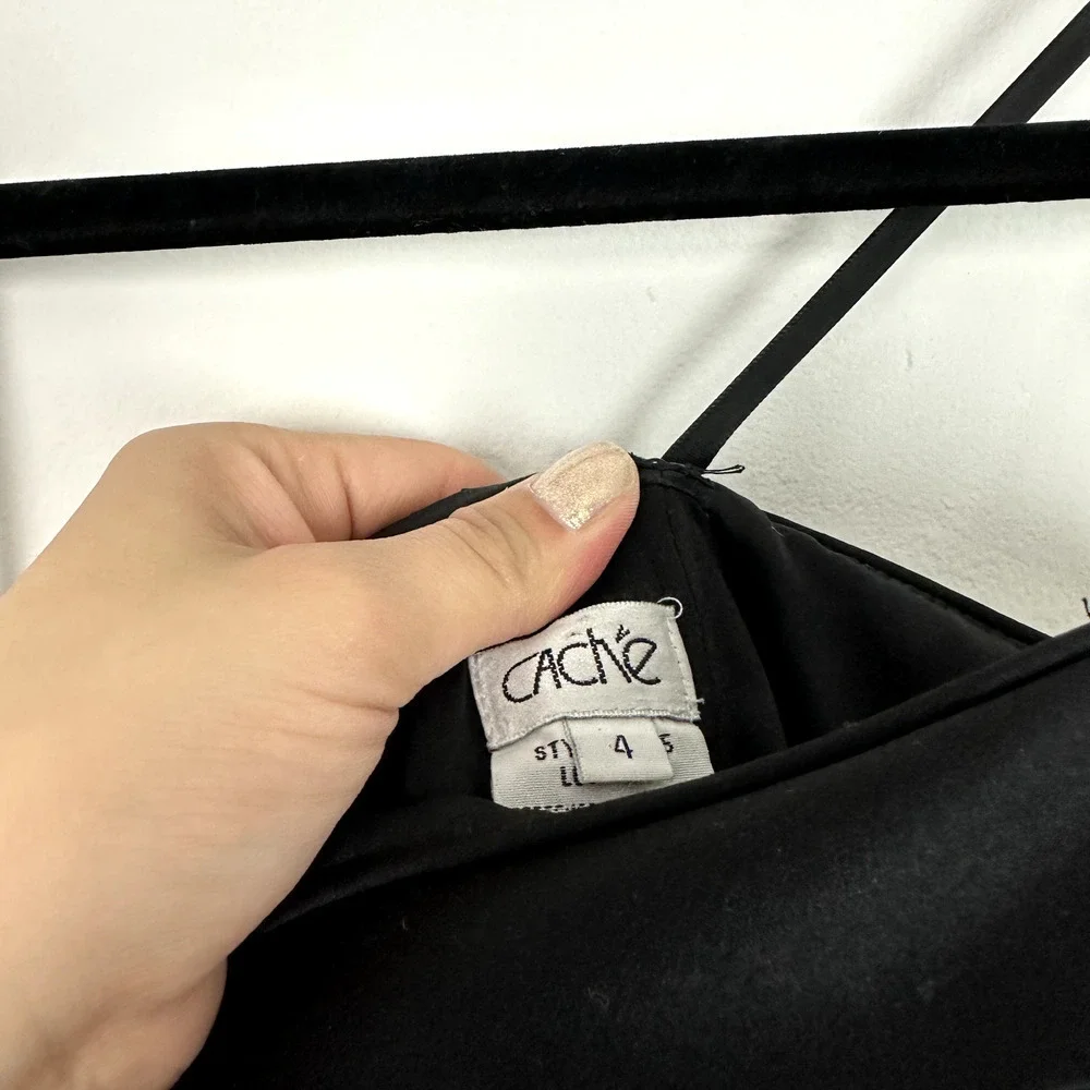 Cache Womens Black Spaghetti Strap Mini A-Line Dress Tiered Cocktail Prom Size 4